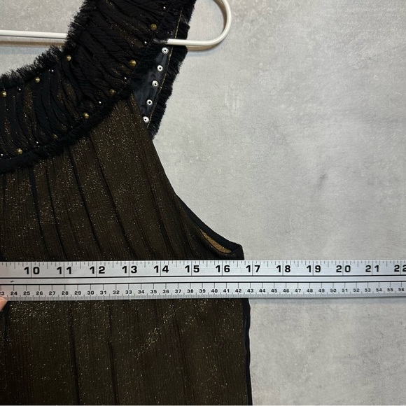 BCBGMAXAZRIA Dress Women’s Size 2 Silk studs Halter Mini Black lined Golden - Picture 11 of 16